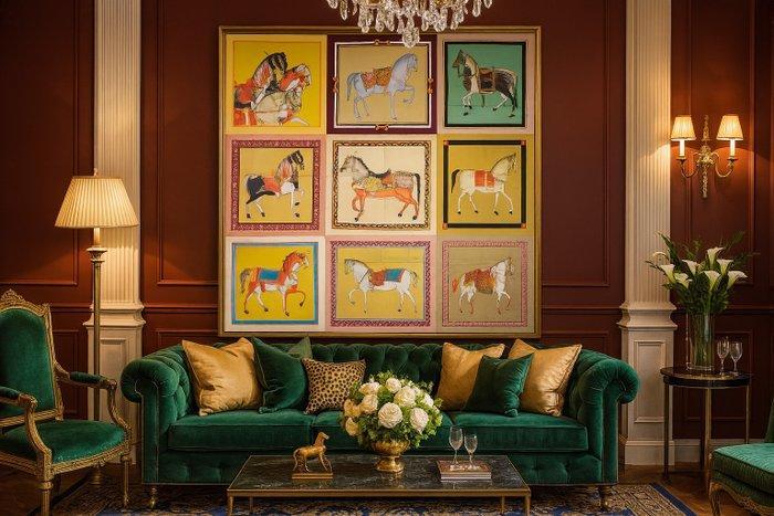 Decoratief paardenpaneel Chevalier van katoen - 140x140cm, Antiek en Kunst, Curiosa en Brocante