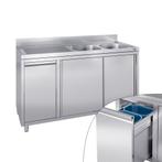 GGM Gastro | Spoelbakkast - 1600x700mm - met vuilnisbak & 2, Verzenden, Nieuw in verpakking, RVS Meubilair