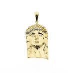 Gouden hanger met het gezicht van Jezus en zirconia, Ophalen of Verzenden, Gebruikt, Goud, Overige merken