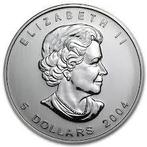 Canadian Maple Leaf 1 oz 2004 (680.925 oplage), Postzegels en Munten, Munten | Amerika, Verzenden, Noord-Amerika, Losse munt, Zilver