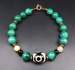 Emeraude, Obsidiaan - Boeddhistische armband - Dzi met 3, Antiek en Kunst