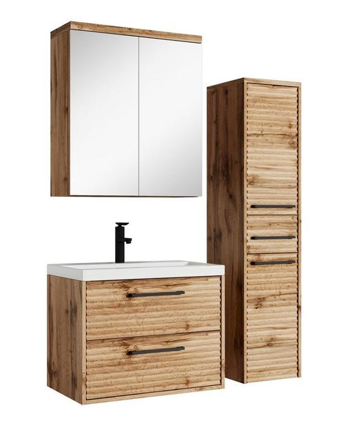 Badkamermeubel Etna 60cm eiken Badmeubel spiegel en zijkast, Huis en Inrichting, Badkamer | Badkamermeubels, Nieuw, Wastafelkast