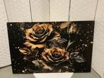 Veiling - Canvas schilderij 140x90 gouden rozen, Nieuw