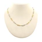 Bicolor gouden fantasie schakel collier | 43,5 cm (ketting), Ophalen of Verzenden, Gebruikt, Overige kleuren, Goud