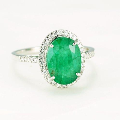 Zonder Minimumprijs - Ring Platina - 3.35ct. tw. Smaragd -, Sieraden, Tassen en Uiterlijk, Ringen