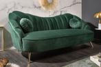 Retro 3-zitsbank ARIELLE 220cm fles groen fluweel gouden, Ophalen of Verzenden, Nieuw