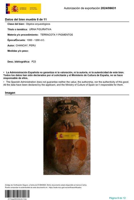 Chancay Terracotta Figuratieve urn. 40 cm hoog. 1000 - 1400, Verzamelen, Mineralen en Fossielen