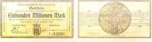 Duitsland 100 Millionen Mark Notgeld Crailsheim 1923 selten, Postzegels en Munten, Munten | Nederland, Verzenden