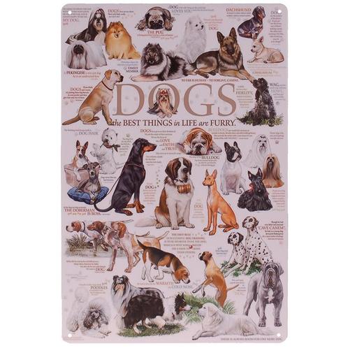 Metalen Plaatje - Dogs - Diverse Rassen Afbeeldingen Honden, Huis en Inrichting, Woonaccessoires | Tekstborden en Spreuken, Nieuw