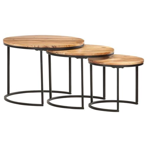 vidaXL 3-delige Tafeltjesset massief acaciahout, Huis en Inrichting, Tafels | Salontafels, Nieuw, 50 tot 100 cm, Overige houtsoorten