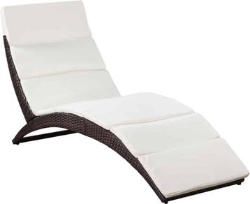 vidaXL Inklapbaar ligbed met kussen poly rattan bruin beschikbaar voor biedingen