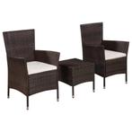 vidaXL 3-delige Bistroset poly rattan bruin, Tuin en Terras, Verzenden, Nieuw, Rotan, 3 zitplaatsen