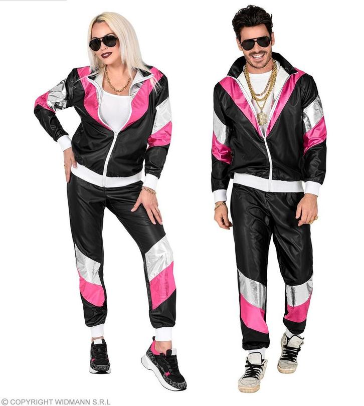 Neon 80S Trainingspak Fout Zwart Leerlook, Kleding | Heren, Carnavalskleding en Feestkleding, Nieuw, Verzenden