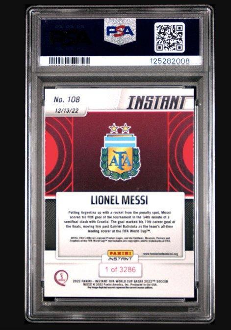 2022 Panini Lionel Messi #108 - Only Printed 3.286 - PSA 10, Verzamelen, Stickers