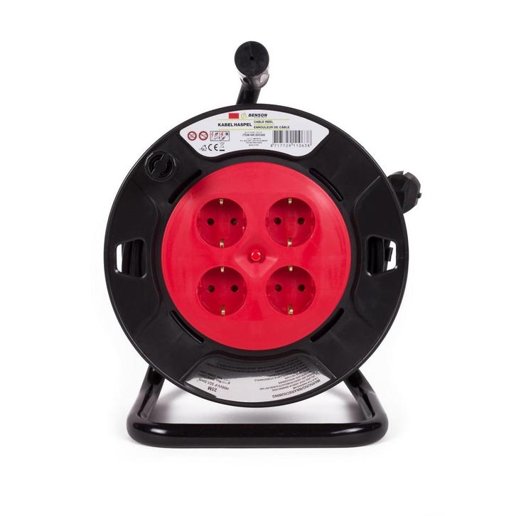 Benson Kabelhaspel - 25 meter - 4 aansluitpunten - Randaa..., Doe-het-zelf en Verbouw, Elektra en Kabels, Nieuw, Ophalen of Verzenden