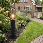 Tuinsokkel - Staande buitenlamp zwart met koper | 45cm, Ophalen of Verzenden, Nieuw, Netvoeding, Staande lamp