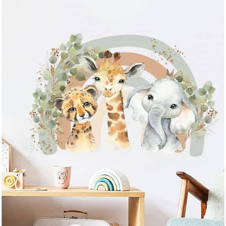 Grote muur- of deur stickerset Jungle Animals Rainbow, Kinderen en Baby's, Kinderkamer | Inrichting en Decoratie, Wanddecoratie