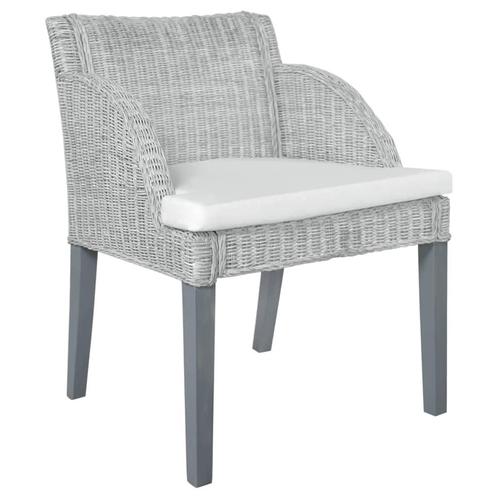 vidaXL Eetkamerstoel met kussen natuurlijk rattan grijs, Huis en Inrichting, Stoelen, Grijs, Nieuw, Verzenden
