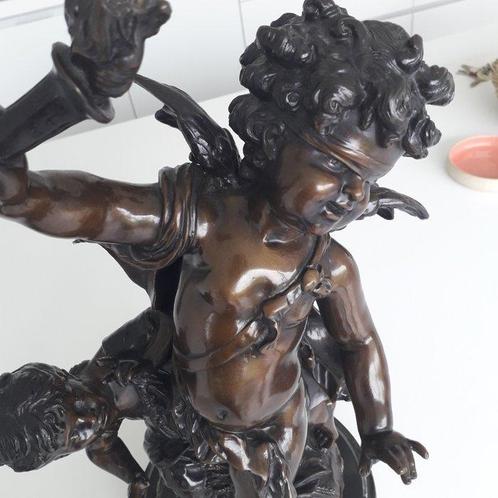 sculptuur, Cherubs with Torch - 48 cm - Gepatineerd brons -, Antiek en Kunst, Curiosa en Brocante
