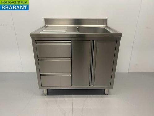 RVS Spoeltafel Spoelbak klapdeuren en laden 100 cm Horeca, Zakelijke goederen, Horeca | Keukenapparatuur, Nieuw in verpakking