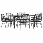 vidaXL 7-delige Tuinset met kussens poly rattan glas zwart, Tuin en Terras, Tuinsets en Loungesets, 6 zitplaatsen, Nieuw, Tuinset
