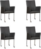 Set van 4 Donkergrijze leren moderne eetkamerstoelen - Herme, Overige kleuren, Nieuw, Leer, Ophalen of Verzenden