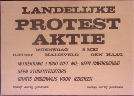 Poster over studenten demonstratie op het Malieveld in De..., Verzamelen, Posters, Nieuw, Overige onderwerpen, Met lijst, Verzenden