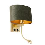 Wandlamp messing met ovale velours kap groen 25cm - Brescia, Nieuw, Overige materialen, Modern