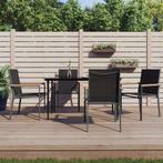 vidaXL 5-delige Tuinset textileen en staal zwart, 4 zitplaatsen, Verzenden, Nieuw, Rvs
