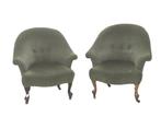 Twee saliegroene crapaud stoelen, 19e/20e eeuw, Huis en Inrichting, Gebruikt