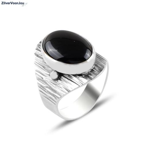 Zilveren ovale zwarte onyx steen ring, Sieraden, Tassen en Uiterlijk, Ringen, Nieuw, Verzenden