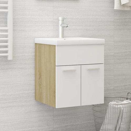 vidaXL Wastafelkast 41x38,5x46 cm bewerkt hout wit en sonoma, Huis en Inrichting, Badkamer | Badkamermeubels, Nieuw, Minder dan 100 cm