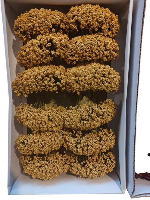 Fieldberries okergeel - doosje foam besjes voor, Huis en Inrichting, Woonaccessoires | Kunstplanten en Kunstbloemen, Nieuw, Ophalen of Verzenden