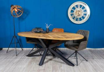 (OP VOORRAAD) Mangohouten visgraat eettafel Excellent ovaal