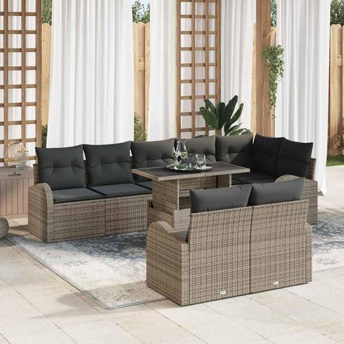 vidaXL Tuin Sofa Set met kussen 9 pcs Grijs 100 x 55 x 73 cm, Tuin en Terras, Tuinsets en Loungesets, Nieuw, Rotan, Verzenden