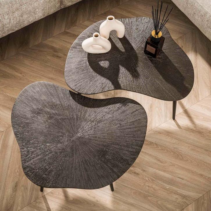 Salontafel Set Hout - Organisch - Set - Direct Leverbaar, Huis en Inrichting, Tafels | Salontafels, 50 tot 100 cm, Overige vormen