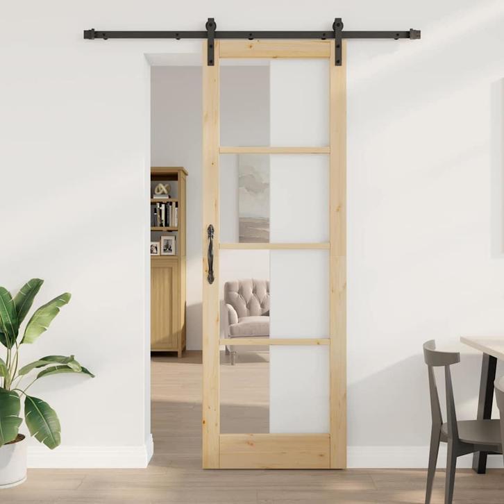 vidaXL Schuifdeur ORKDAL Natuurlijk en Zwart 78 x 232 cm, Doe-het-zelf en Verbouw, Deuren en Horren, Nieuw, Verzenden