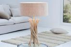 Design drijfhout tafellamp WILD NATURE 62cm zand met linnen, Huis en Inrichting, Lampen | Tafellampen, Ophalen of Verzenden, Nieuw