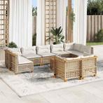 vidaXL 10-delige Loungeset met kussens poly rattan beige, Tuin en Terras, Verzenden, Nieuw, Rotan, Loungeset
