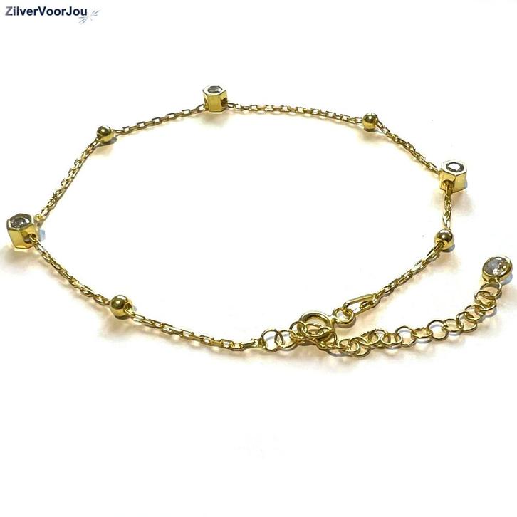 Gold plated 925 zilveren enkelketting bal zirkonia, Sieraden, Tassen en Uiterlijk, Enkelbandjes en Enkelkettinkjes, Nieuw, Verzenden
