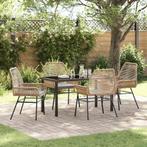 vidaXL Tuin eettafelset met kussen 5 pcs Bruin poly rattan, Verzenden, Nieuw, Rotan