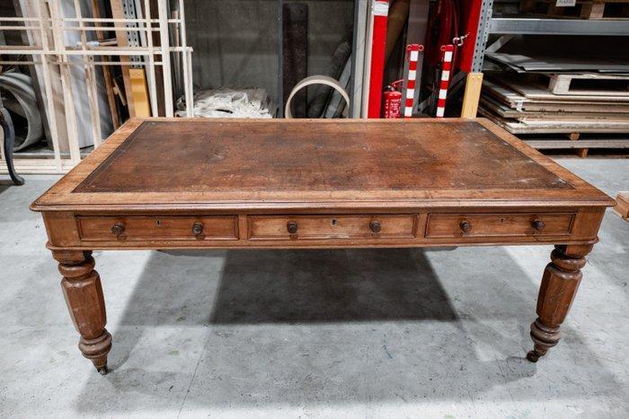 Tafel - Hout, Leder - Bureau met lades, Antiek en Kunst, Antiek | Overige Antiek