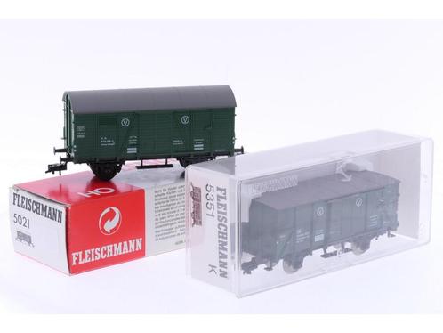 Schaal H0 Fleischmann 5021 en 5351 kraan bijwagens 2-deli..., Hobby en Vrije tijd, Modeltreinen | H0, Gelijkstroom, Analoog, Zo goed als nieuw