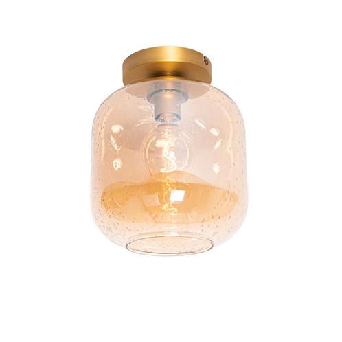 Design plafondlamp messing en amber glas - Zuzanna, Huis en Inrichting, Lampen | Plafondlampen, Nieuw, Glas