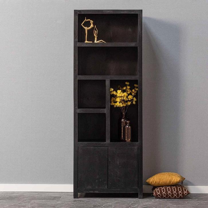 Wandkast Mangohout Evan 80 (5 Open Vakken, 2 Deuren), Huis en Inrichting, Kasten | Overige, Nieuw, Verzenden