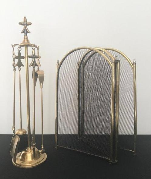 Openhaard accessoire - mooi haardstel / fireplace in messing, Antiek en Kunst, Curiosa en Brocante