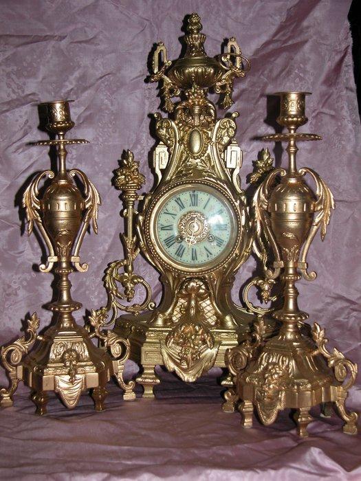 Klok en garnituur set - Antiek - Verguld brons - 1850-1900, Antiek en Kunst, Antiek | Klokken