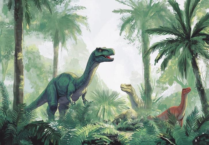 Dinosaurus fotobehang In het oerwoud, dino kinderkamer, Kinderen en Baby's, Kinderkamer | Inrichting en Decoratie, Nieuw, Verzenden