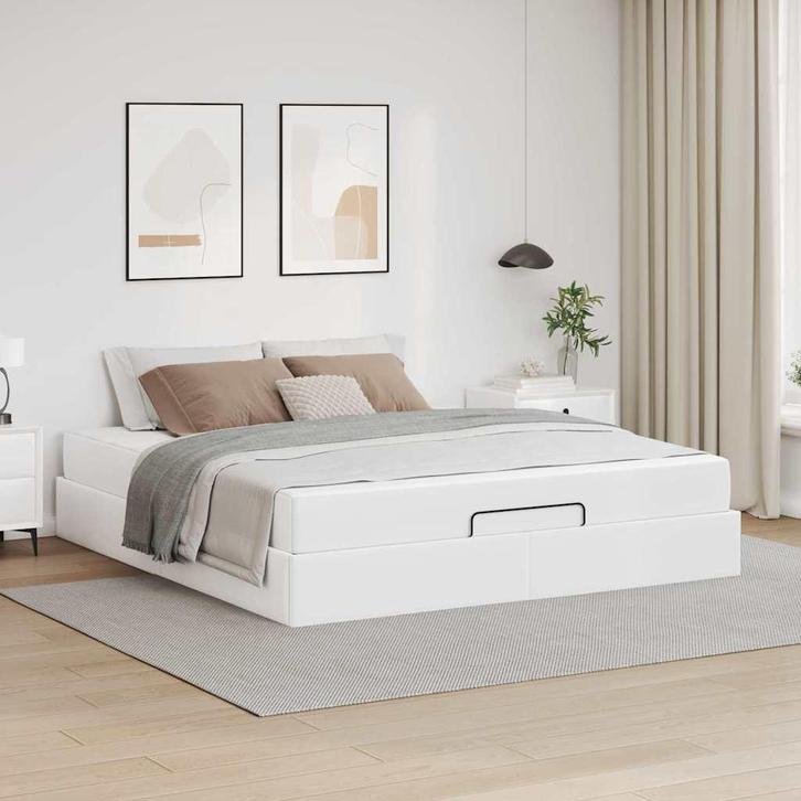 vidaXL Bedframe met matras met matras Zuiverwit 160 x 200 cm, Huis en Inrichting, Slaapkamer | Bedden, Wit, Nieuw, Verzenden