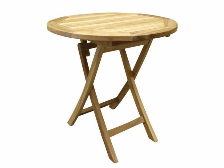 Klaptafel 90 cm rond teak, Tuin en Terras, Tuintafels, Nieuw, Teakhout, Ophalen of Verzenden